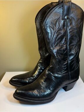 Justin’s Women’s Black Lizard Skin Cowboy Boots Snip Toe Size 8 Style 4773